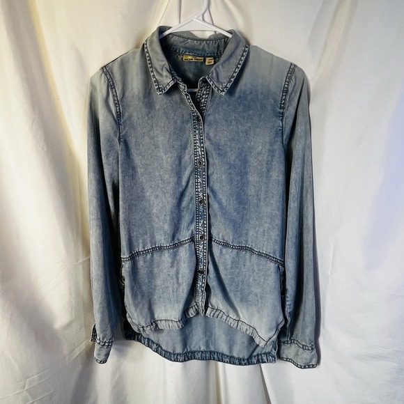 Anthropologie Denim Chambray Shirt Women's Sz 4 Blue‎ Long Sleeve Holding Horses - Picture 4 of 9